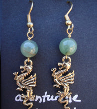 Load image into Gallery viewer, Dragon Rampant - goldtone pewter dragon earrings UAB Blazer fan, sports fan, fantasy Game of Thrones