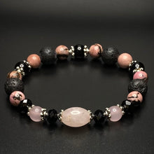 Load image into Gallery viewer, Diffuser bracelet: rhodonite/ rose quartz / onyx and lava rock