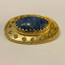 Load image into Gallery viewer, WAG Walters Art Gallery “Olbia’s Treasure” Greek jewelry reproduction 24K gold plated oval lapis lazuli brooch
