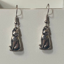 Load image into Gallery viewer, Sitting Kitty: silvertone cat earrings
