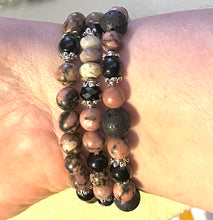 Load image into Gallery viewer, Diffuser bracelet: rhodonite/ rose quartz / onyx and lava rock