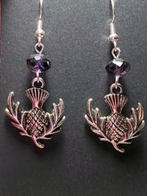 Load image into Gallery viewer, Flower of Scotland: Scottish thistle silvertone Celtic earrings Sassenach Outlander fan gift jewelry (w/ optional crystal or pearl bead)