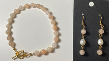 Load image into Gallery viewer, Cherry Blossoms in the Snow: pink opal and freshwater pearl bracelet and earrings set