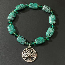 Load image into Gallery viewer, African turquoise and jade green crystal Celtic tree bracelet