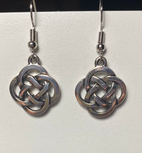 Load image into Gallery viewer, Silvertone round open Celtic knot earrings