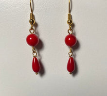Load image into Gallery viewer, Red bamboo coral teardrop earrings
