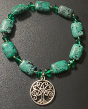 Load image into Gallery viewer, African turquoise and jade green crystal Celtic tree bracelet
