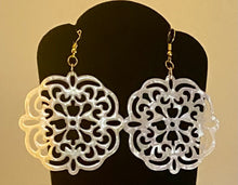 Load image into Gallery viewer, Marble Mandala large geometric acrylic earrings boho tribal Middle Eastern bellydance style