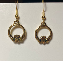 Load image into Gallery viewer, Gold plated TierraCast pewter Irish claddagh earrings (small)