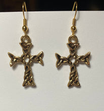 Load image into Gallery viewer, Goldtone Celtic woven cross earrings