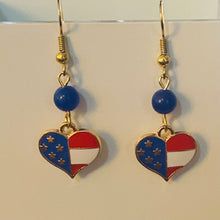 Load image into Gallery viewer, Americana patriotic enamel stars and stripes heart, star, or flag earrings 4th of July holiday jewelry