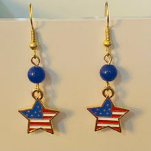 Load image into Gallery viewer, Americana patriotic enamel stars and stripes heart, star, or flag earrings 4th of July holiday jewelry