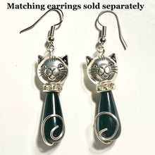 Load image into Gallery viewer, Cat Pendant: silvertone and Czech glass teardrop cat pendant with leather cord or silvertone chain