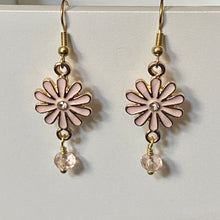 Load image into Gallery viewer, Flower Power: pink enamel boho flower earrings with crystal bead
