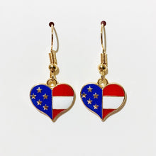 Load image into Gallery viewer, Americana patriotic enamel stars and stripes heart, star, or flag earrings 4th of July holiday jewelry