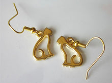 Load image into Gallery viewer, Cat Silhouette: silvertone, goldtone , or black cat earrings - cat mom cat lover gift