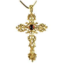 Load image into Gallery viewer, Avon 1970s vintage gold and “ruby” Medieval / Renaissance cross necklace