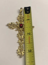 Load image into Gallery viewer, Avon 1970s vintage gold and “ruby” Medieval / Renaissance cross necklace