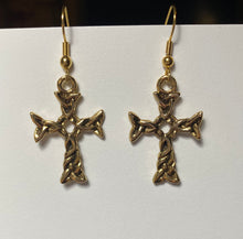 Load image into Gallery viewer, Goldtone Celtic woven cross earrings