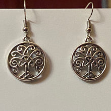 Load image into Gallery viewer, Celtic Tree of Life triquetra family tree silvertone earrings World Tree Yggdrasil