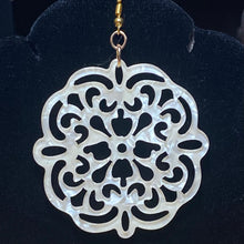 Load image into Gallery viewer, Marble Mandala large geometric acrylic earrings boho tribal Middle Eastern bellydance style