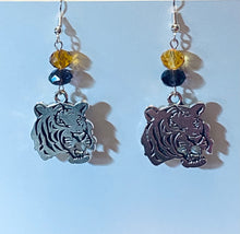 Load image into Gallery viewer, Auburn Tigers earrings in silvertone w/ optional crystal beads; Auburn University, LSU or Clemson sports fan