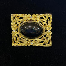 Load image into Gallery viewer, Vintage Gilded Age Victorian Art Nouveau ornate gold filigree onyx brooch