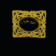 Load image into Gallery viewer, Vintage Gilded Age Victorian Art Nouveau ornate gold filigree onyx brooch