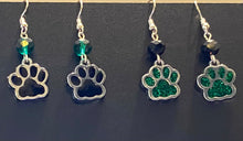 Load image into Gallery viewer, Pelham Panthers sports fan green and black paw print earrings