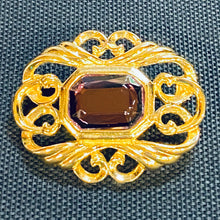 Load image into Gallery viewer, Vintage Avon Fashion Accents Victorian Art Nouveau Renaissance ornate gold filigree brooch w purple stone