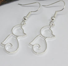 Load image into Gallery viewer, Cat Cutout - cute silvertone or goldtone cat silhouette earrings - cat mom cat lover gift