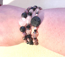 Load image into Gallery viewer, Diffuser bracelet: rhodonite/ rose quartz / onyx and lava rock