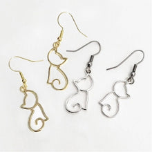 Load image into Gallery viewer, Cat Cutout - cute silvertone or goldtone cat silhouette earrings - cat mom cat lover gift