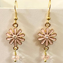 Load image into Gallery viewer, Flower Power: pink enamel boho flower earrings with crystal bead