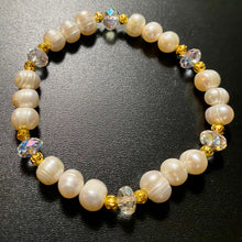 Load image into Gallery viewer, Freshwater baroque pearl and crystal bracelet with gold filigree beads wedding bridal jewelry