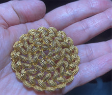 Load image into Gallery viewer, Bright goldtone vintage Monet intricately woven circular rope brooch Etruscan Greco-Roman Celtic SCA