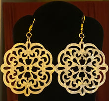 Load image into Gallery viewer, Marble Mandala large geometric acrylic earrings boho tribal Middle Eastern bellydance style