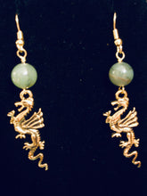Load image into Gallery viewer, Dragon Rampant - goldtone pewter dragon earrings UAB Blazer fan, sports fan, fantasy Game of Thrones