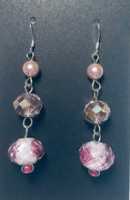 Load image into Gallery viewer, La Vie En Rose pink pearl, crystal, and glass rose bead earrings