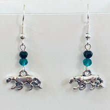 Load image into Gallery viewer, Panther Pride - Pelham Panthers sports fan small silvertone panther earrings with green and black crystal beads