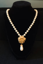 Load image into Gallery viewer, Vintage Avon Summerset Tudor Rose Gripoix gold and faux pearl necklace