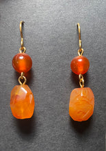Load image into Gallery viewer, Carnelian and peach aventurine Roman reproduction gemstone earrings
