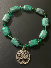 Load image into Gallery viewer, African turquoise and jade green crystal Celtic tree bracelet