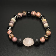 Load image into Gallery viewer, Diffuser bracelet: rhodonite/ rose quartz / onyx and lava rock