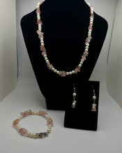 Load image into Gallery viewer, Pretty in Pink freshwater pearl and rose quartz necklace set