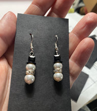 Load image into Gallery viewer, Holiday Snowman shell pearl & crystal earrings