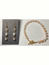 Load image into Gallery viewer, Cherry Blossoms in the Snow: pink opal and freshwater pearl bracelet and earrings set