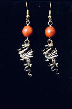 Load image into Gallery viewer, Dragon Rampant - goldtone pewter dragon earrings UAB Blazer fan, sports fan, fantasy Game of Thrones