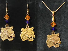 Load image into Gallery viewer, Auburn Tigers earrings in goldtone w/ optional crystal beads; Auburn University, LSU or Clemson sports fan
