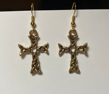 Load image into Gallery viewer, Goldtone Celtic woven cross earrings